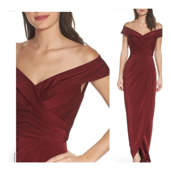 La Femme Dresses & Skirts - La Femme | Romantic Surplice Off the Shoulder Column Gown Dress Burgundy | 8